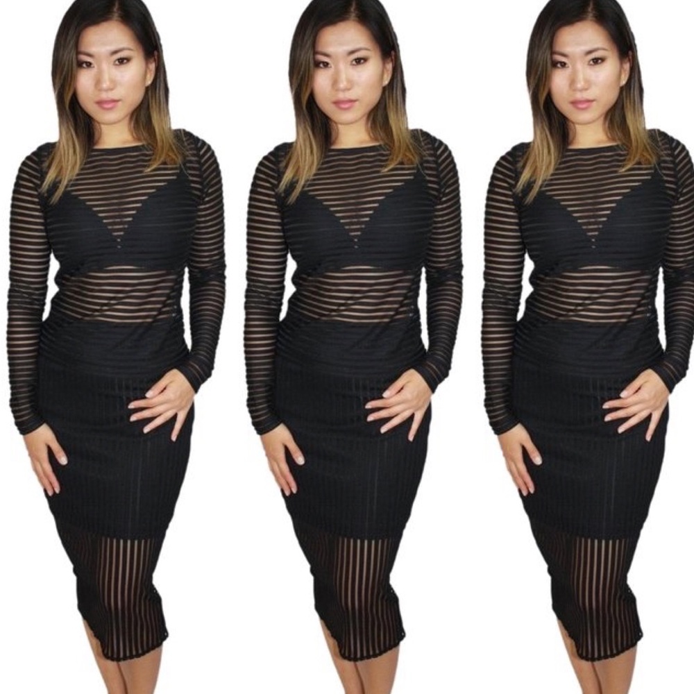 Stylestalker Bleeker Midi Skirt Sheer Black Stripe
